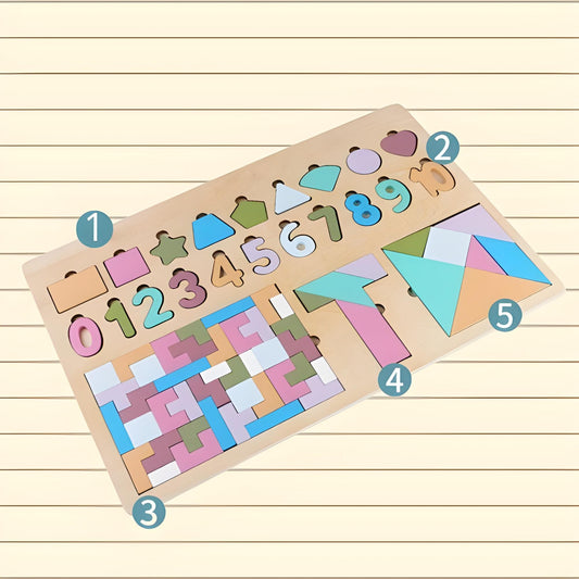 Puzzle en Bois Éducatif 5-en-1 pour Enfants (4-6 ans)